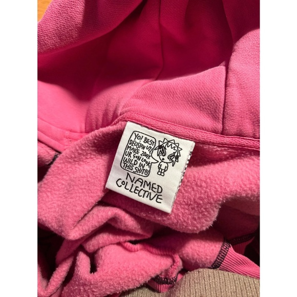Named Collective Hot Pink Hoodie and Sweatpants Set with Black Flame Design - Picture 2 of 6